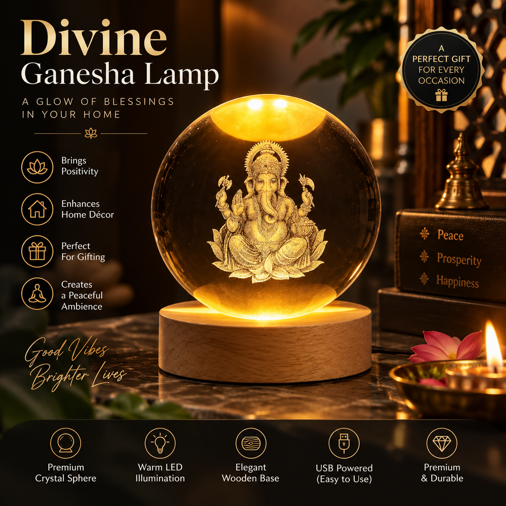 Ganesh ji 3D Crystal Ball Night Lamp